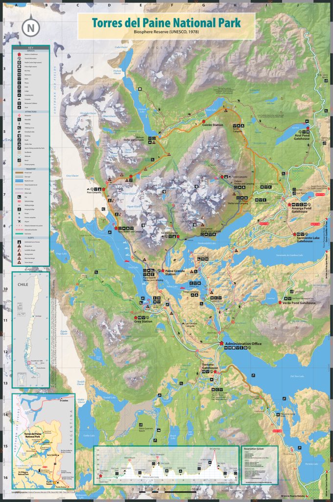 Updated map of torres del paine national park in chile